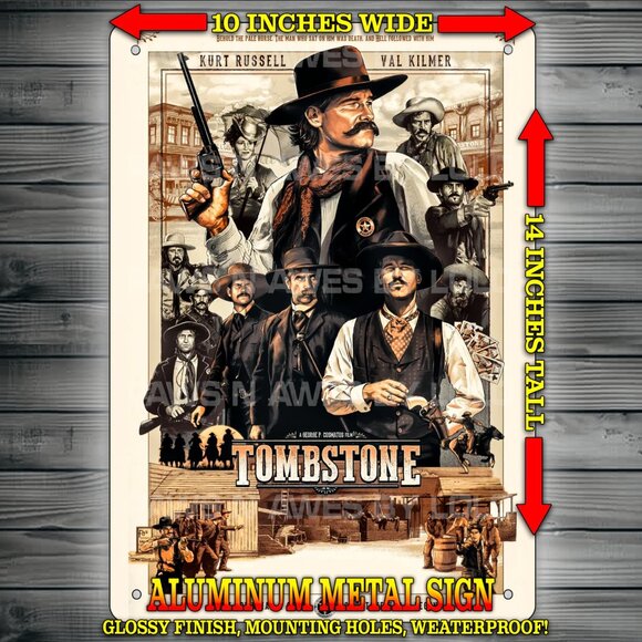 Tombstone 90s Wyatt Earp - Doc Holiday Movie Glossy Wall Art Metal Sign 10x14" - Picture 1 of 2